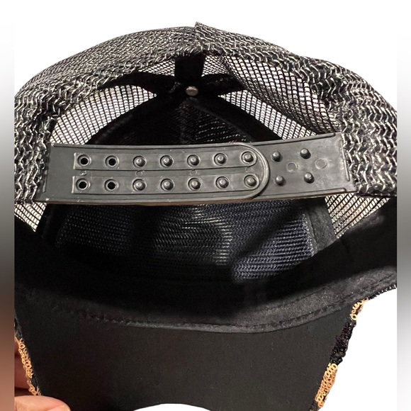 Beautiful Sequin Leaf Design Black and Gold Glam Cap, adjustable size - Picture 11 of 11